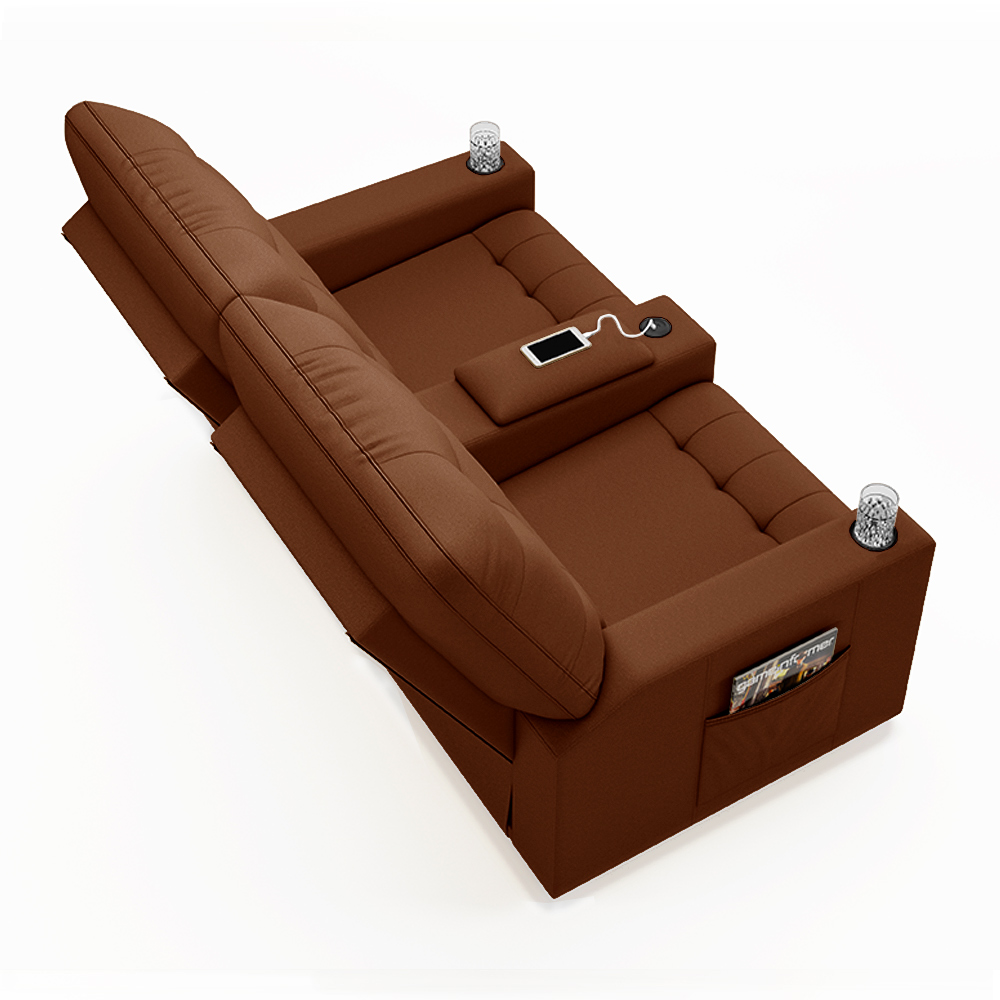 Poltrona do Papai Reclinável Cinema 2 Lugares Manual Baú USB Haifa F05 Veludo Terracota - Lyam Decor