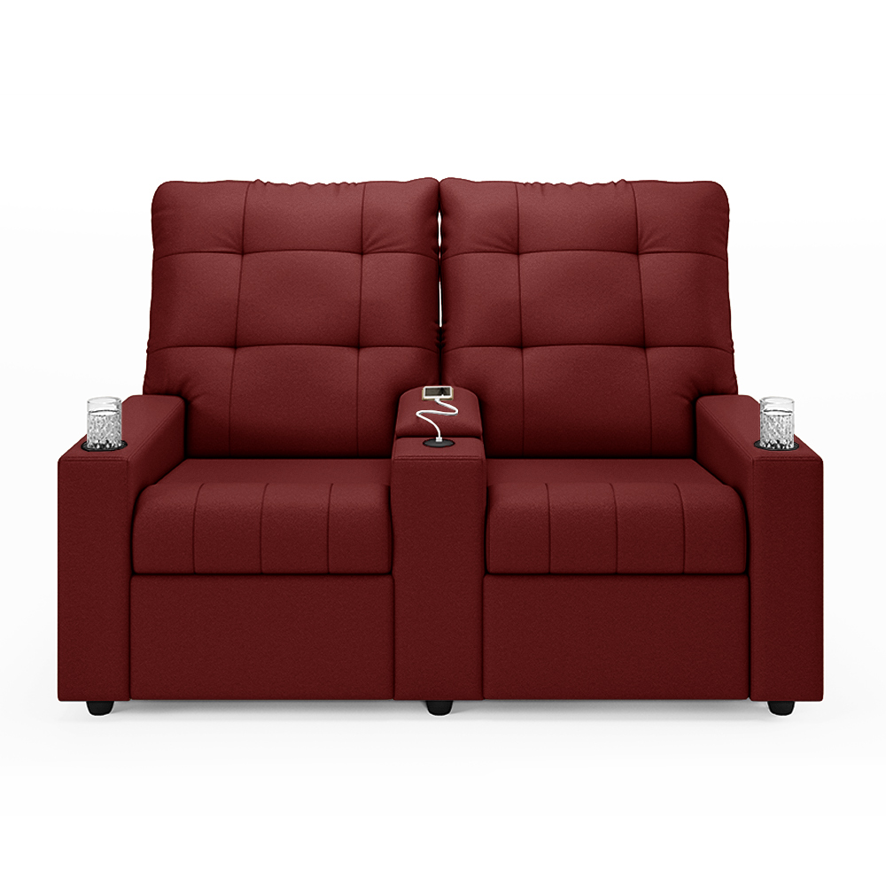 Poltrona do Papai Reclinável Cinema 2 Lugares Manual Baú USB Haifa F05 Veludo Vermelho - Lyam Decor