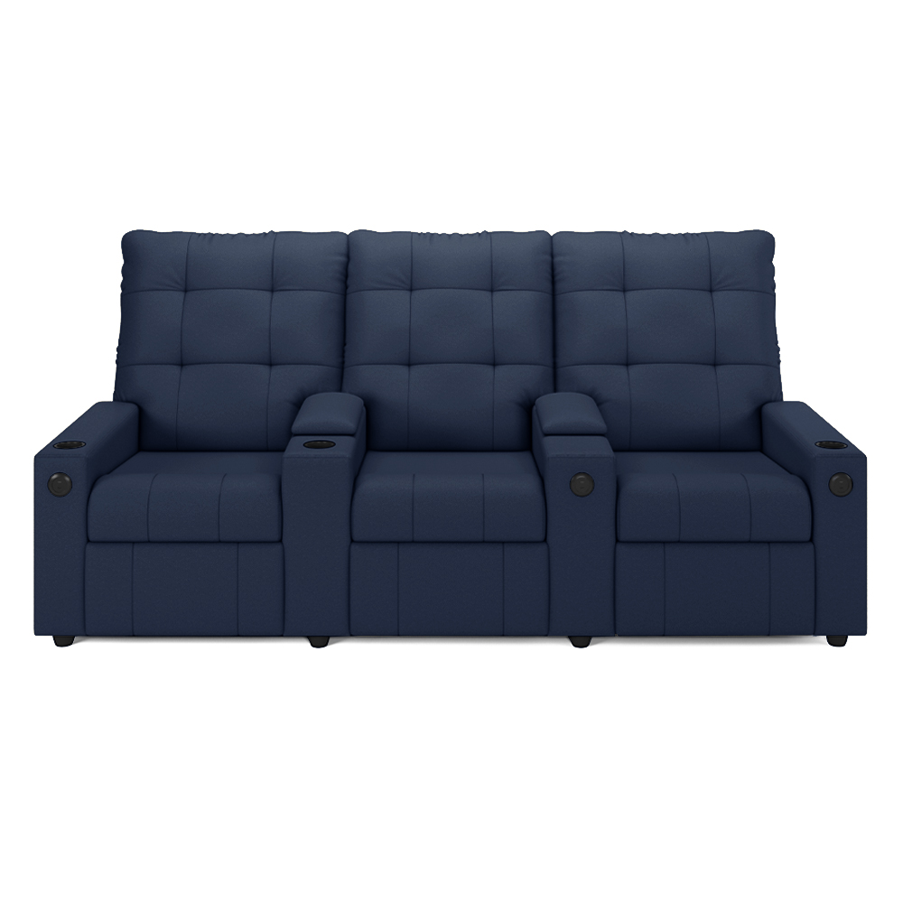 Poltrona do Papai Reclinável Cinema 3 Lugares Manual Baú USB Haifa F05 Facto Azul - Lyam Decor