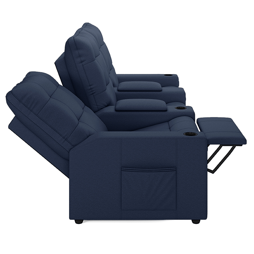 Poltrona do Papai Reclinável Cinema 3 Lugares Manual Baú USB Haifa F05 Facto Azul - Lyam Decor