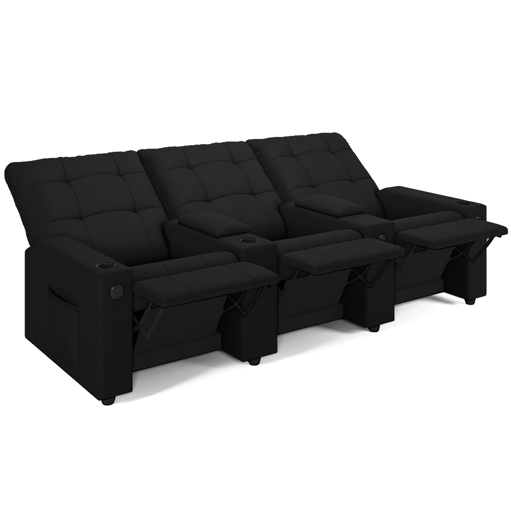 Poltrona do Papai Reclinável Cinema 3 Lugares Manual Baú USB Haifa F05 Facto Preto - Lyam Decor