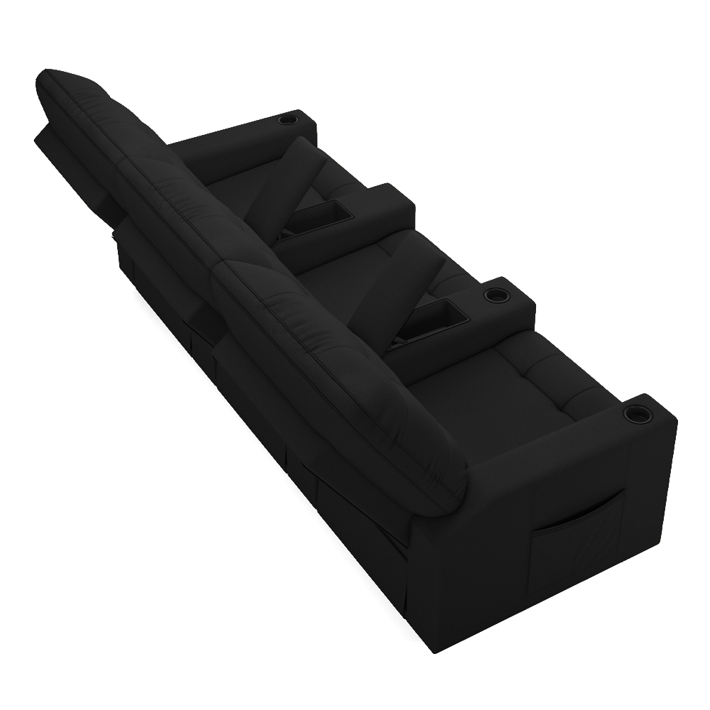 Poltrona do Papai Reclinável Cinema 3 Lugares Manual Baú USB Haifa F05 Facto Preto - Lyam Decor