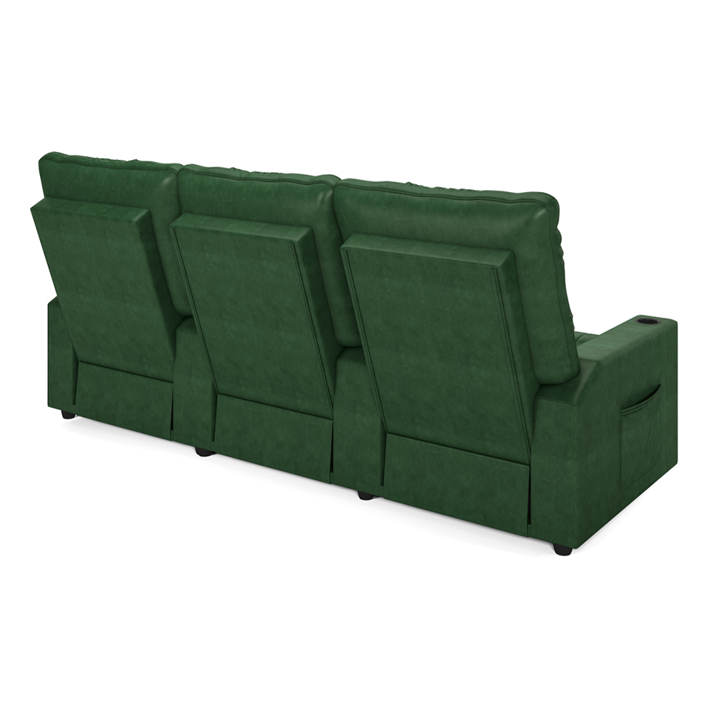 Poltrona do Papai Reclinável Cinema 3 Lugares Manual Baú USB Haifa F05 Facto Verde Musgo -Lyam Decor