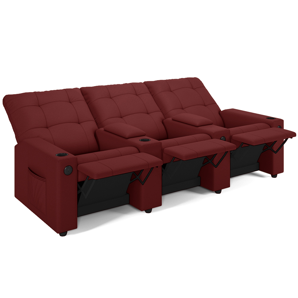 Poltrona do Papai Reclinável Cinema 3 Lugares Manual Baú USB Haifa F05 Facto Vermelho -Lyam Decor