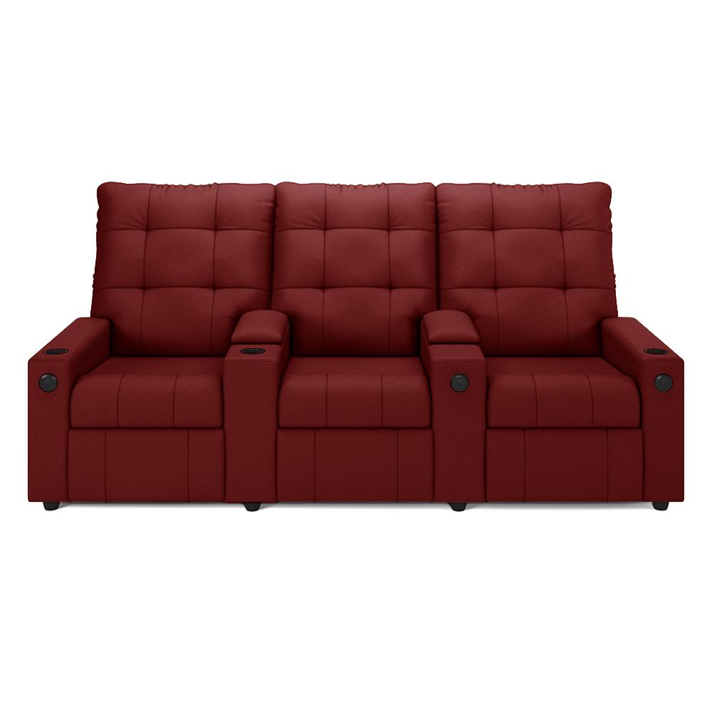 Poltrona do Papai Reclinável Cinema 3 Lugares Manual Baú USB Haifa F05 Veludo Vermelho - Lyam Decor