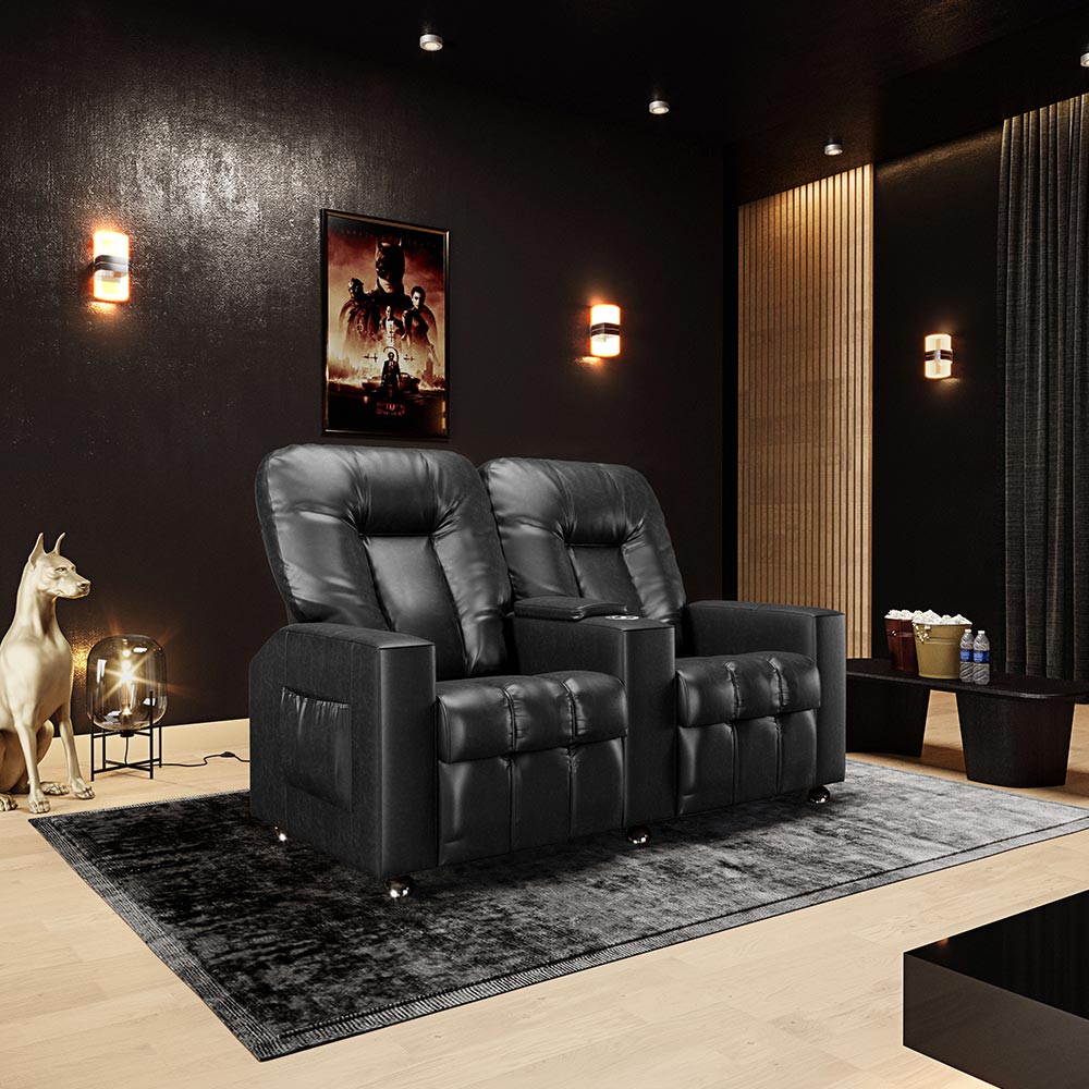 Poltrona do Papai Reclinável Manual 2 Lugares Sala de Cinema Romeo F05 Facto Preto - Lyam Decor