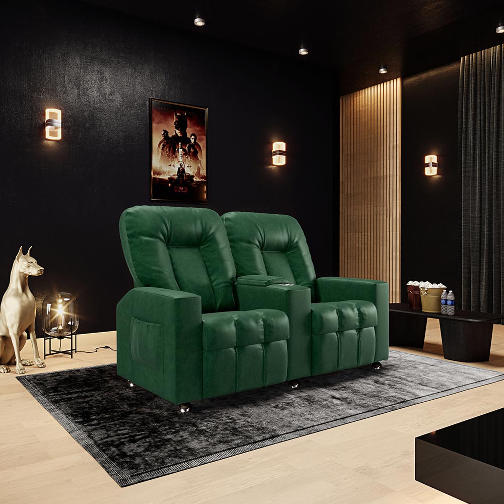 Poltrona do Papai Reclinável Manual 2 Lugares Sala de Cinema Romeo F05 Facto Verde - Lyam Decor