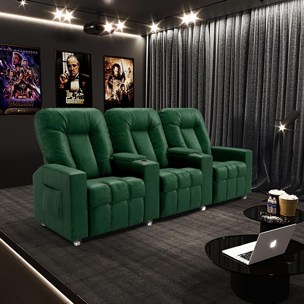 Poltrona do Papai Reclinável Manual 3 Lugares Sala de Cinema Romeo F05 Facto Verde - Lyam Decor