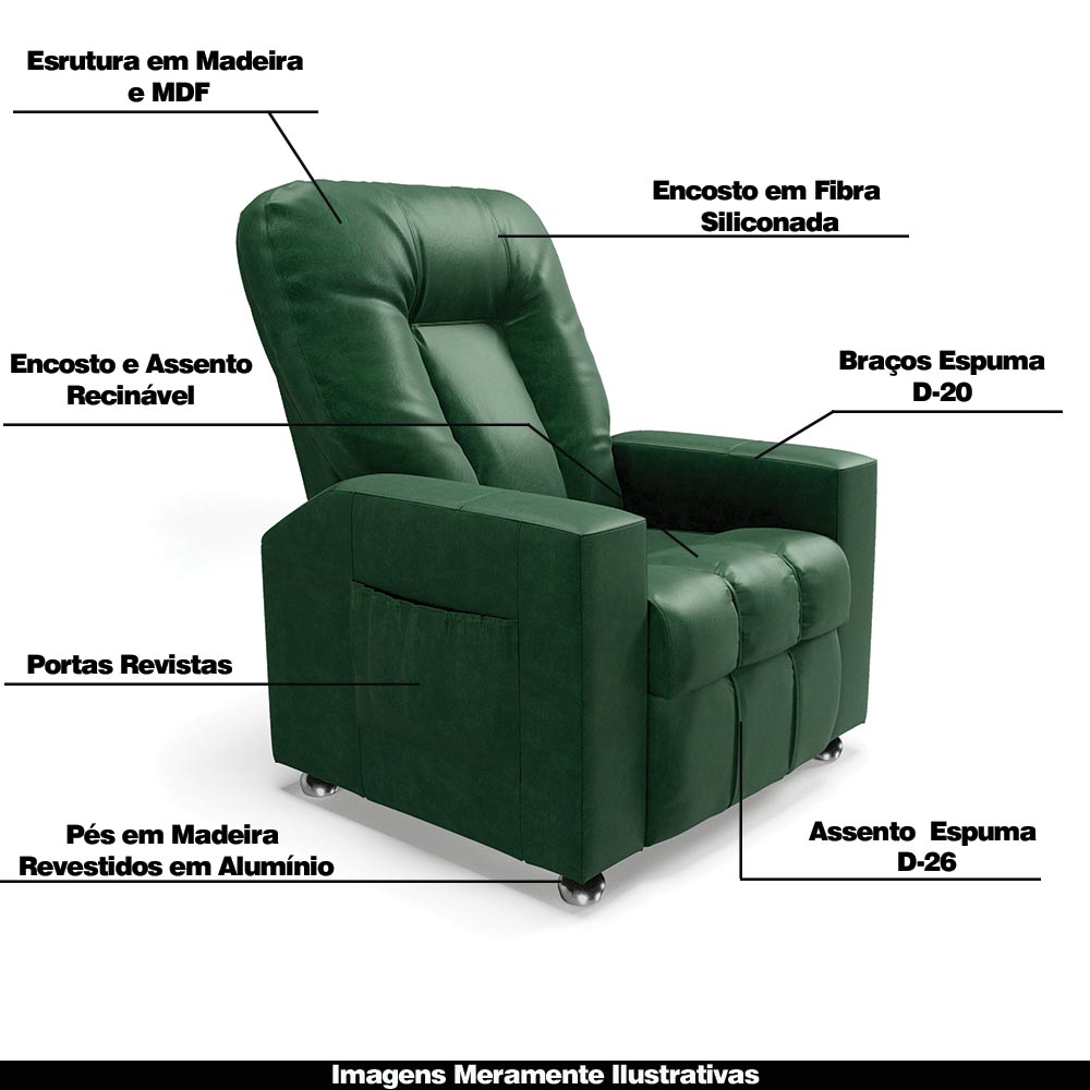 Poltrona do Papai Reclinável Manual Sala de Cinema Romeo F05 Facto Verde - Lyam Decor