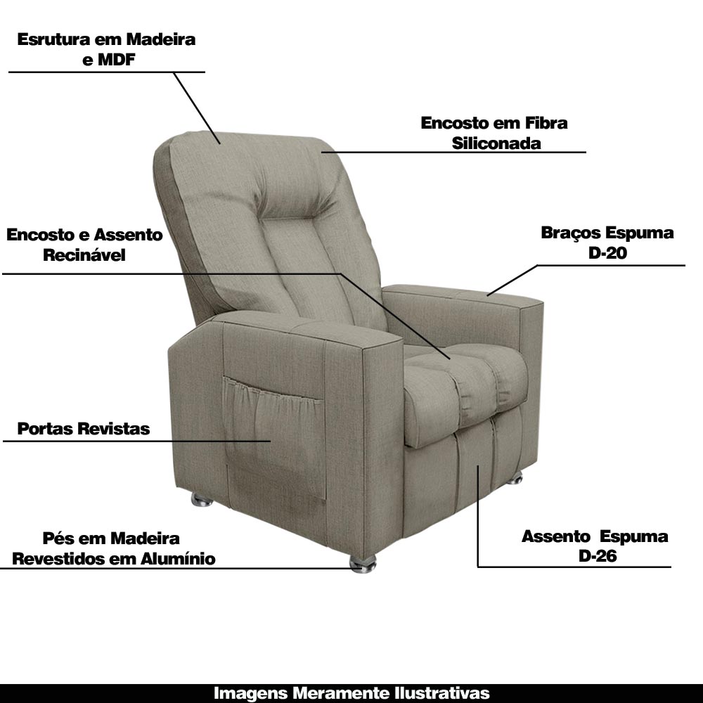 Poltrona do Papai Reclinável Romeo F05 Linho Bege - Lyam Decor