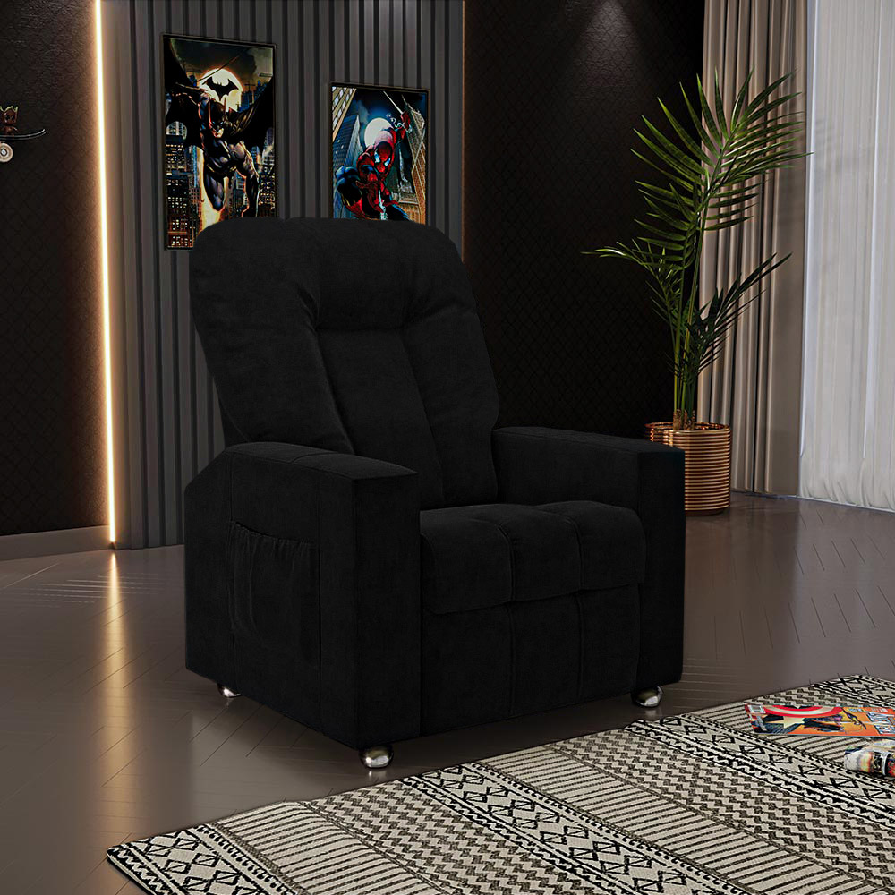 Poltrona do Papai Reclinável Romeo F05 Veludo Preto - Lyam Decor
