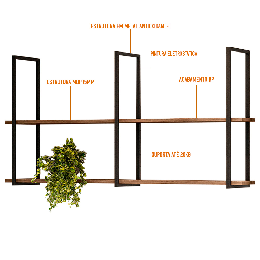 Prateleira Decorativa Industrial Multiuso 135cm Design D01 Demolição - Lyam Decor