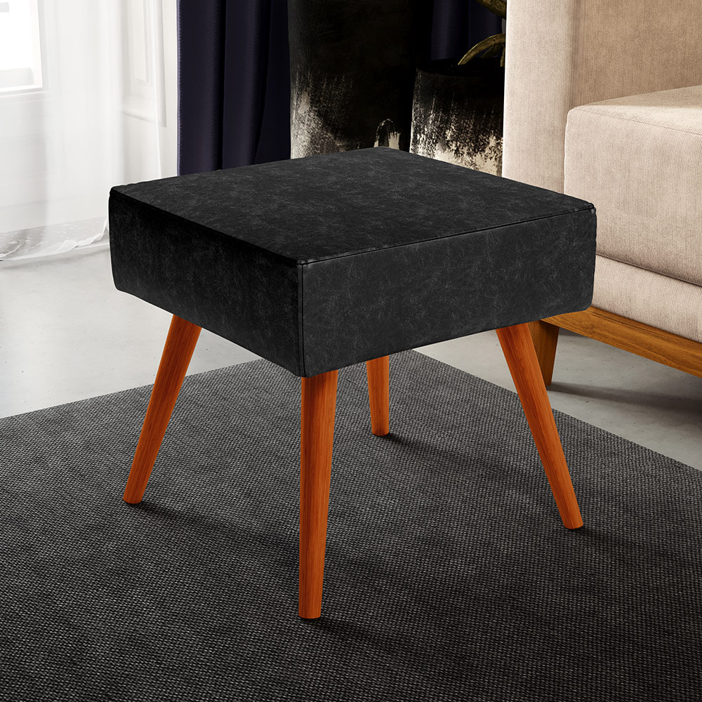 Puff Banqueta Decorativa Com Pés Palito Lívia W01 Couríssimo Preto Brilho - Lyam Decor