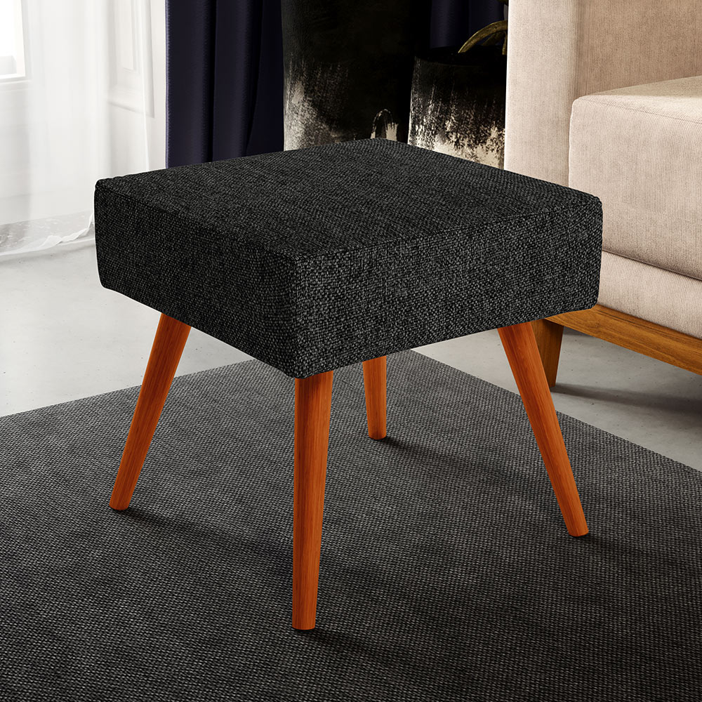 Puff Banqueta Decorativa Com Pés Palito Lívia W01 Linho Chumbo - Lyam Decor