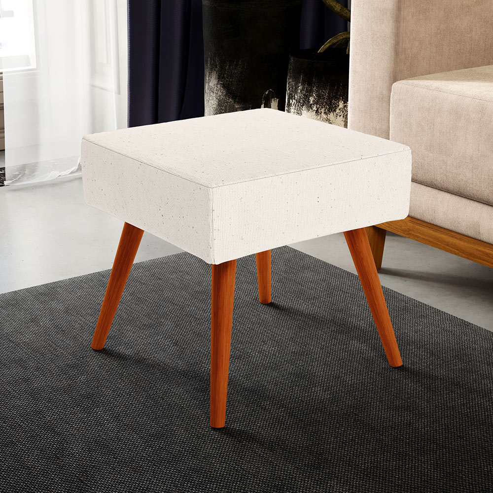 Puff Banqueta Decorativa Com Pés Palito Lívia W01 Linho Cru - Lyam Decor