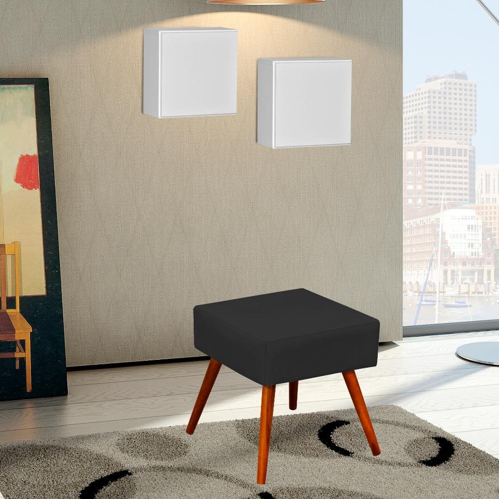 Puff Banqueta Decorativa com Pés Palito Lívia W01 Suede Preto - Lyam Decor