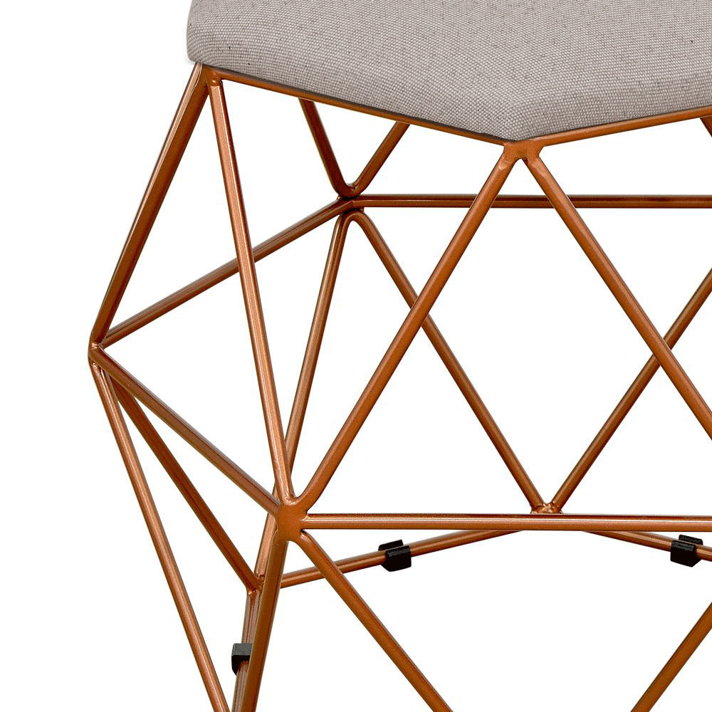 Puff Decorativo Aramado Bronze Six L02 Linho Bege - Lyam Decor