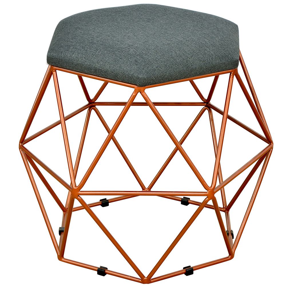 Puff Decorativo Aramado Bronze Six L02 Linho Chumbo - Lyam Decor