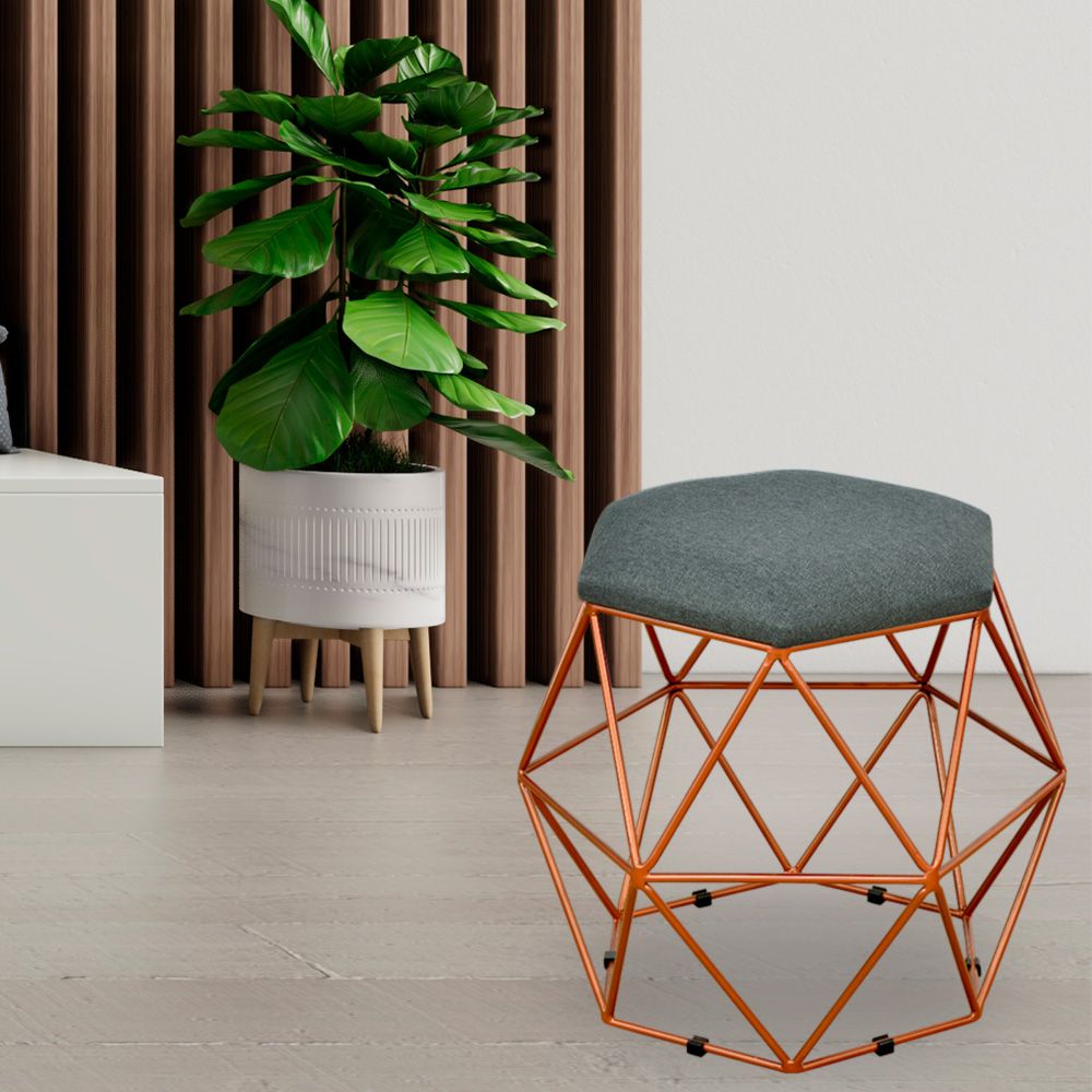 Puff Decorativo Aramado Bronze Six L02 Linho Chumbo - Lyam Decor