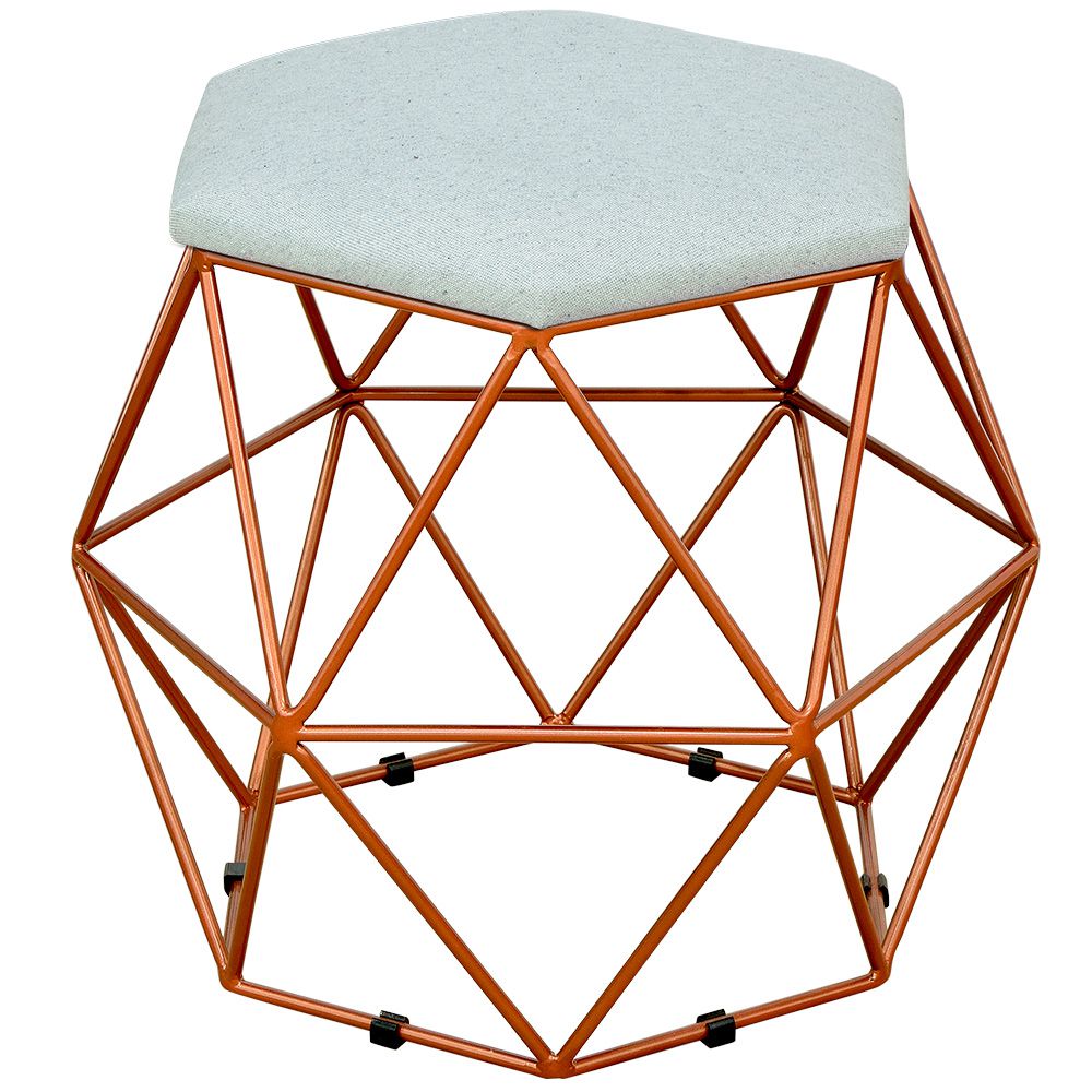 Puff Decorativo Aramado Bronze Six L02 Linho Cinza - Lyam Decor