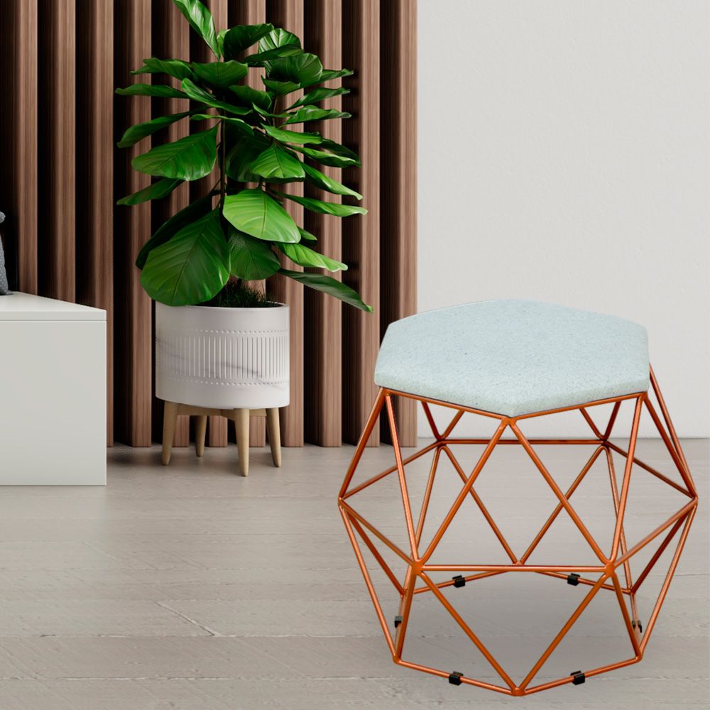 Puff Decorativo Aramado Bronze Six L02 Linho Cinza - Lyam Decor