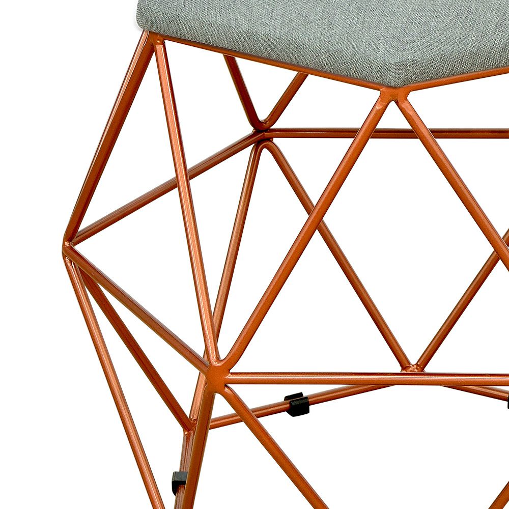 Puff Decorativo Aramado Bronze Six L02 Linho Cinza Escuro - Lyam Decor
