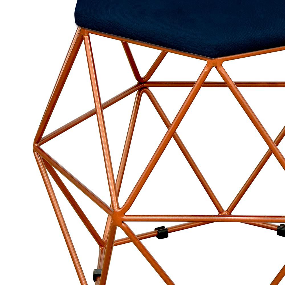 Puff Decorativo Aramado Bronze Six L02 Suede Azul Marinho - Lyam Decor