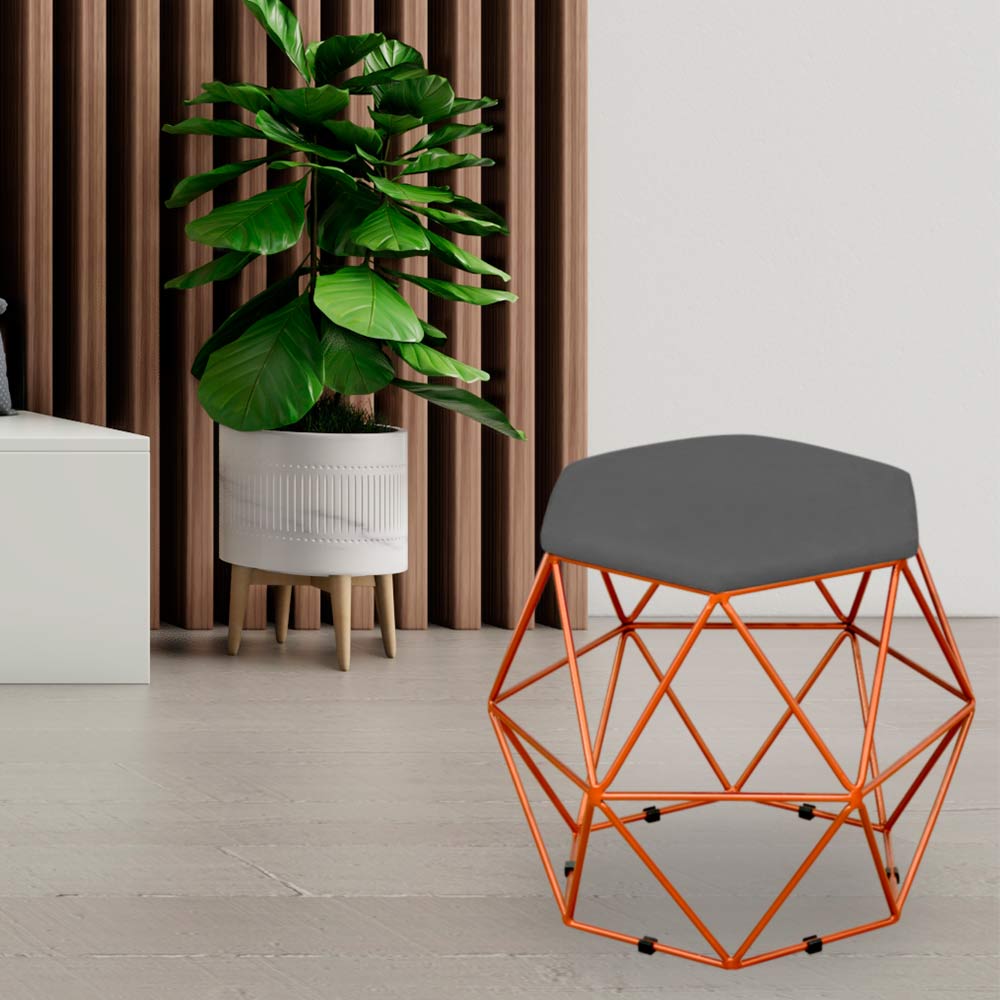 Puff Decorativo Aramado Bronze Six L02 Suede Cinza - Lyam Decor