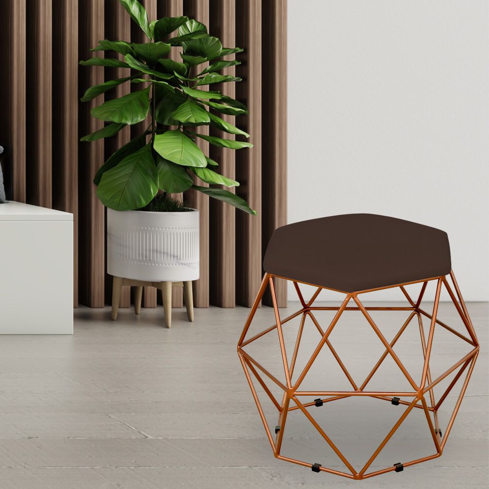 Puff Decorativo Aramado Bronze Six L02 Suede Marrom - Lyam Decor