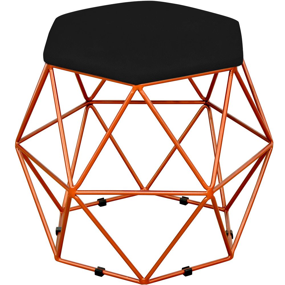Puff Decorativo Aramado Bronze Six L02 Suede Preto - Lyam Decor