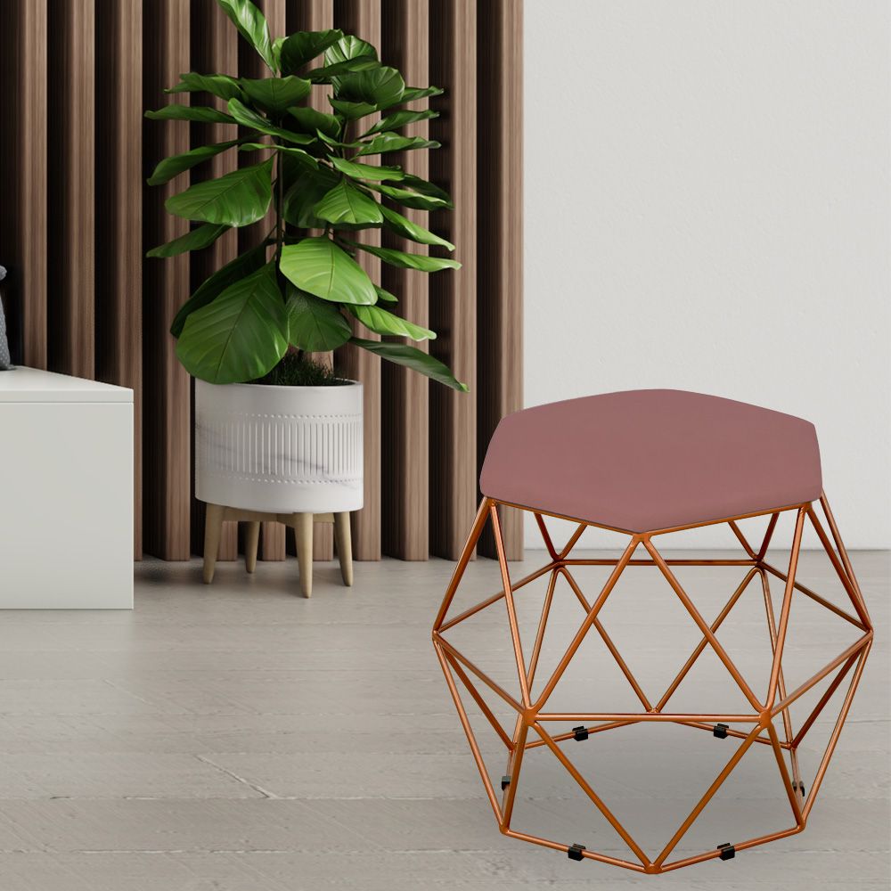 Puff Decorativo Aramado Bronze Six L02 Suede Rosê - Lyam Decor