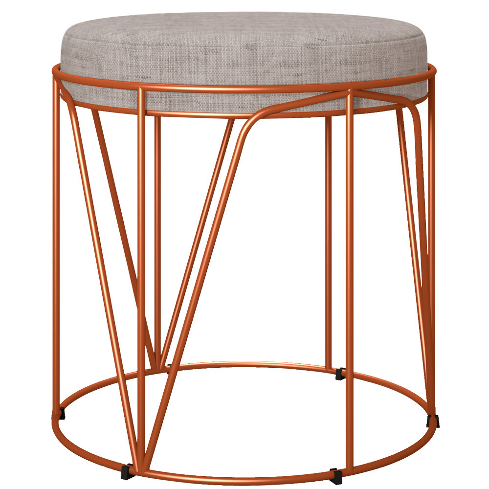 Puff Decorativo Aramado Bronze Zaya L02 Linho Bege - Lyam Decor