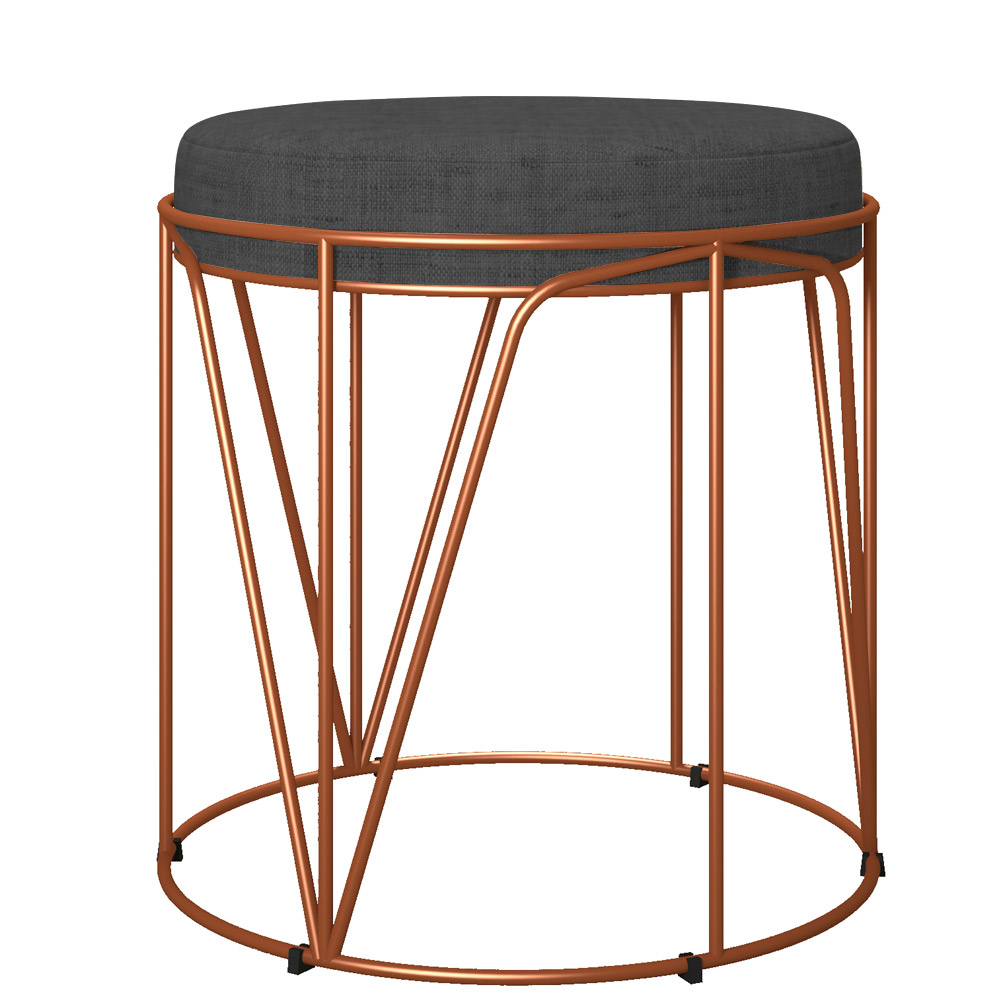 Puff Decorativo Aramado Bronze Zaya L02 Linho Chumbo - Lyam Decor
