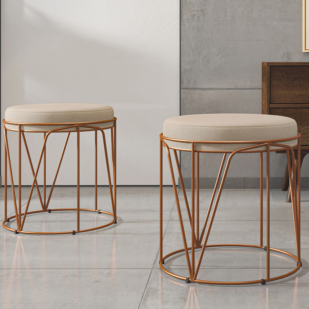 Puff Decorativo Aramado Bronze Zaya L02 Suede Bege - Lyam Decor