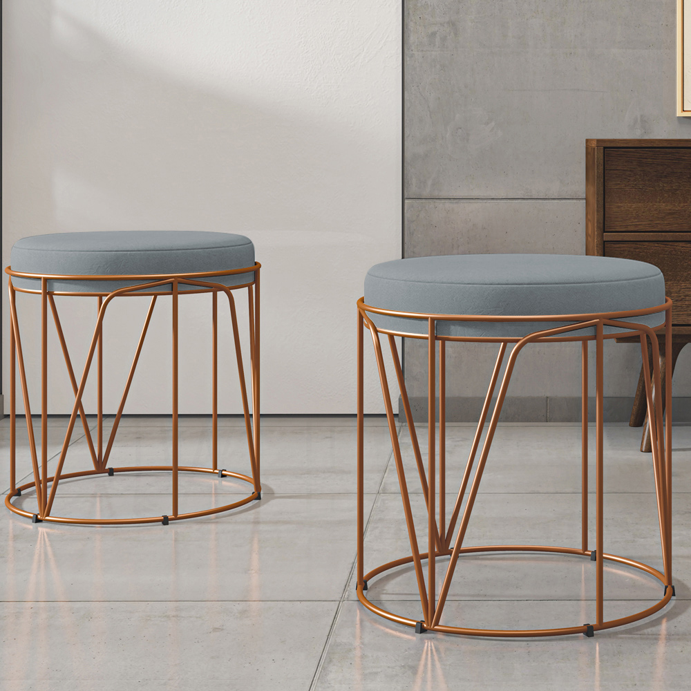 Puff Decorativo Aramado Bronze Zaya L02 Suede Cinza - Lyam Decor