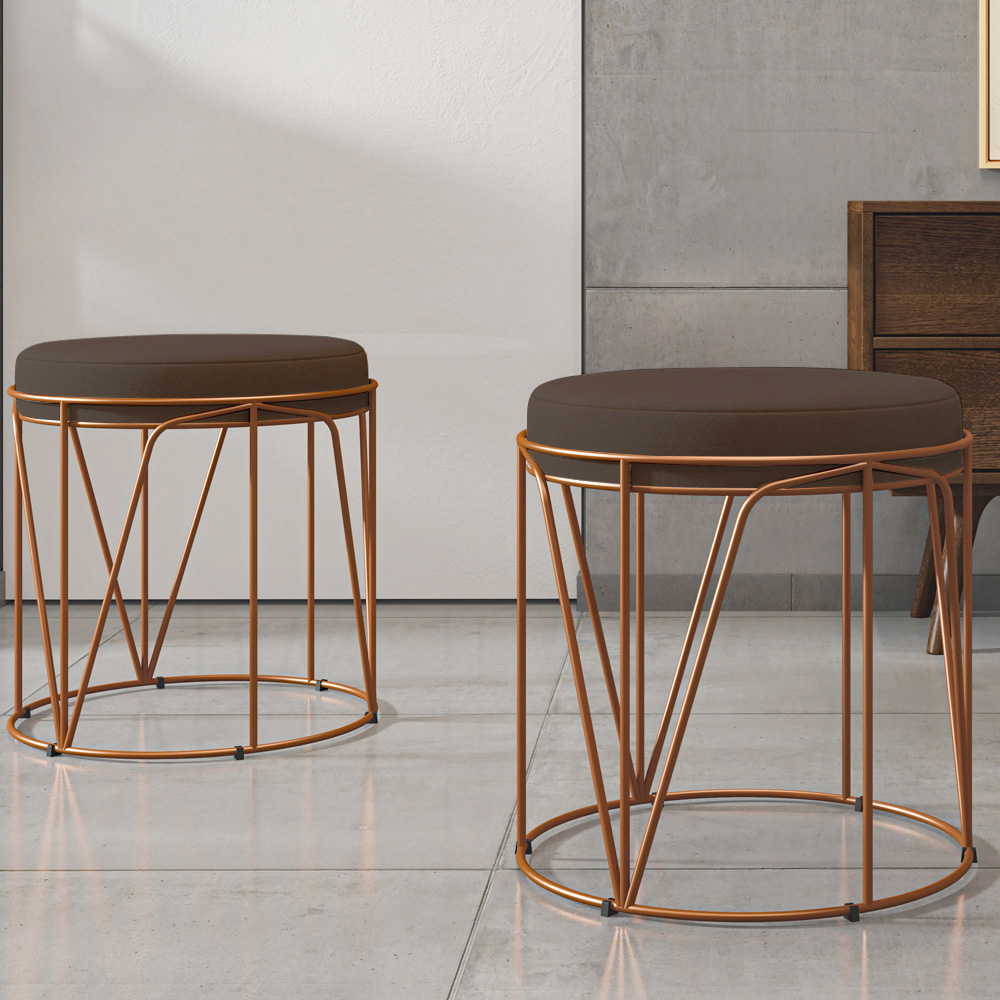 Puff Decorativo Aramado Bronze Zaya L02 Suede Marrom - Lyam Decor