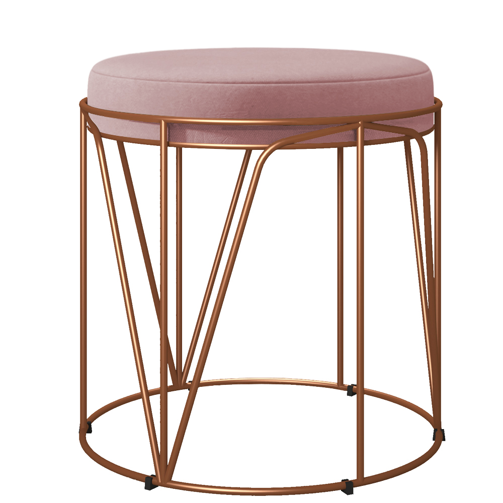 Puff Decorativo Aramado Bronze Zaya L02 Suede Rosê - Lyam Decor