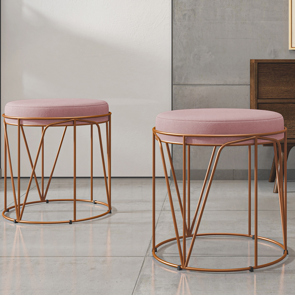 Puff Decorativo Aramado Bronze Zaya L02 Suede Rosê - Lyam Decor