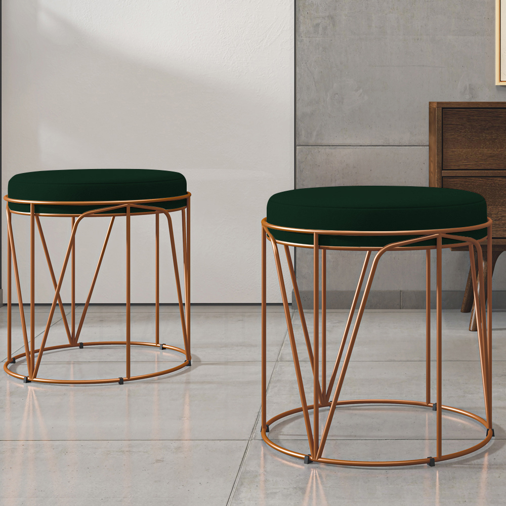 Puff Decorativo Aramado Bronze Zaya L02 Suede Verde Musgo - Lyam Decor