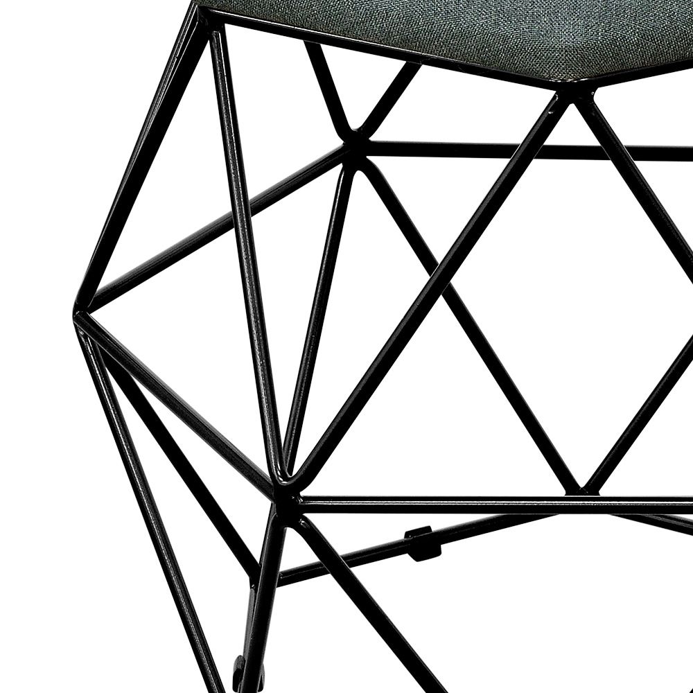 Puff Decorativo Aramado Preto Six L02 Linho Chumbo - Lyam Decor