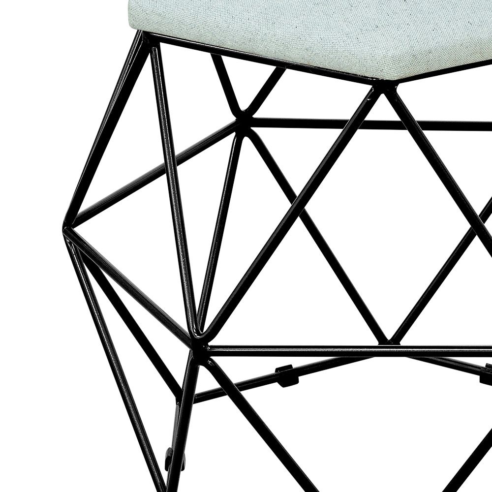 Puff Decorativo Aramado Preto Six L02 Linho Cinza - Lyam Decor