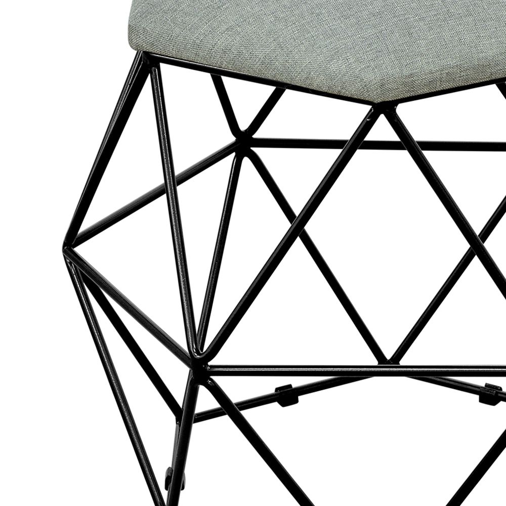 Puff Decorativo Aramado Preto Six L02 Linho Cinza Escuro - Lyam Decor