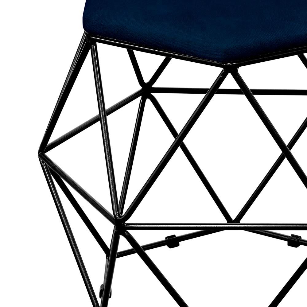 Puff Decorativo Aramado Preto Six L02 Suede Azul Marinho - Lyam Decor