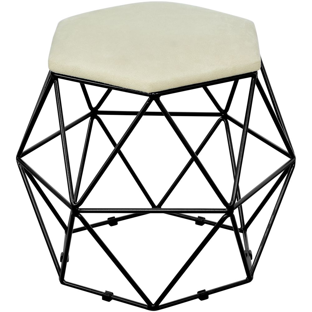 Puff Decorativo Aramado Preto Six L02 Suede Bege - Lyam Decor