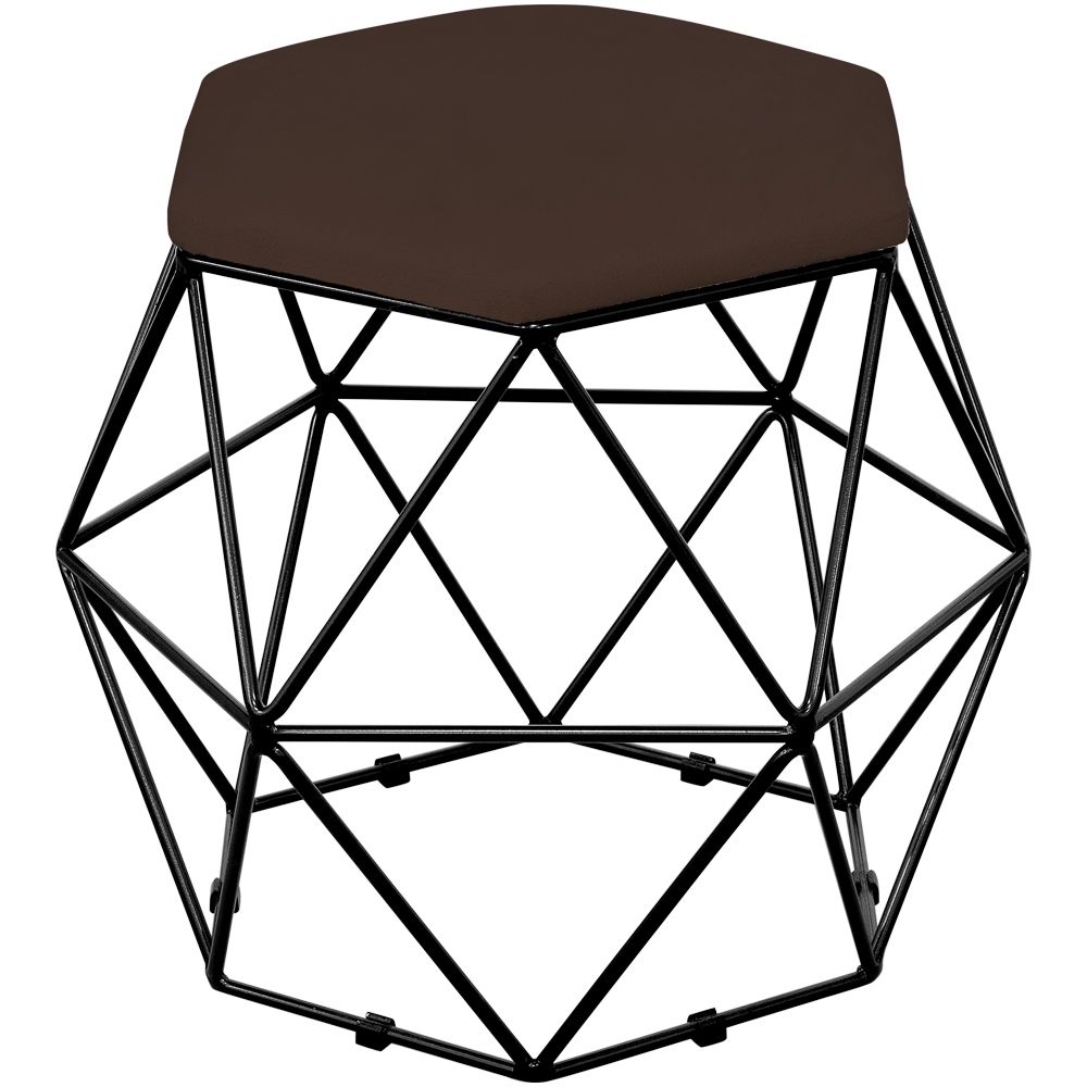 Puff Decorativo Aramado Preto Six L02 Suede Marrom - Lyam Decor