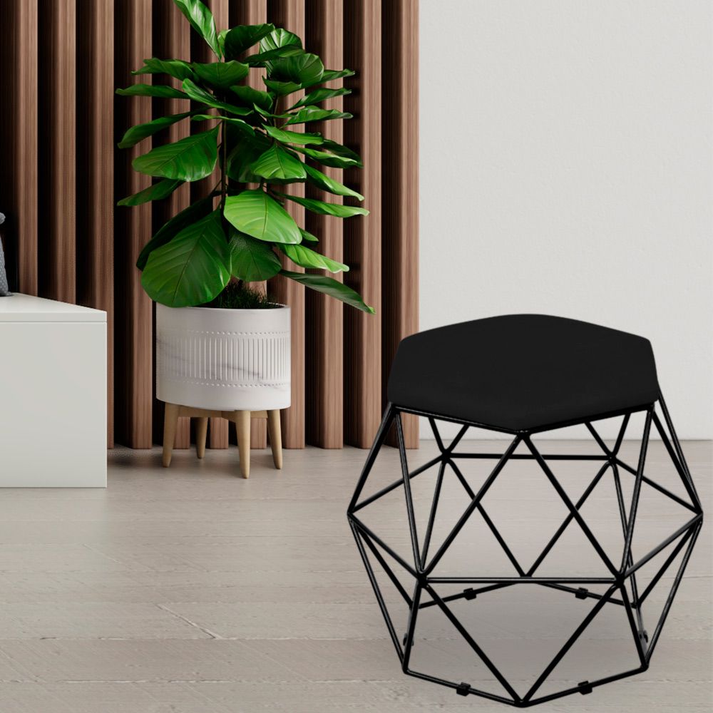 Puff Decorativo Aramado Preto Six L02 Suede Preto - Lyam Decor
