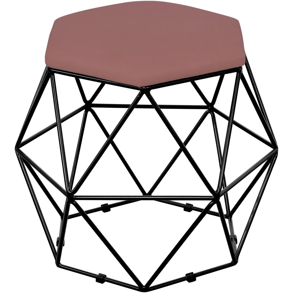Puff Decorativo Aramado Preto Six L02 Suede Rosê - Lyam Decor
