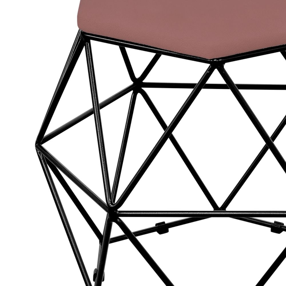 Puff Decorativo Aramado Preto Six L02 Suede Rosê - Lyam Decor
