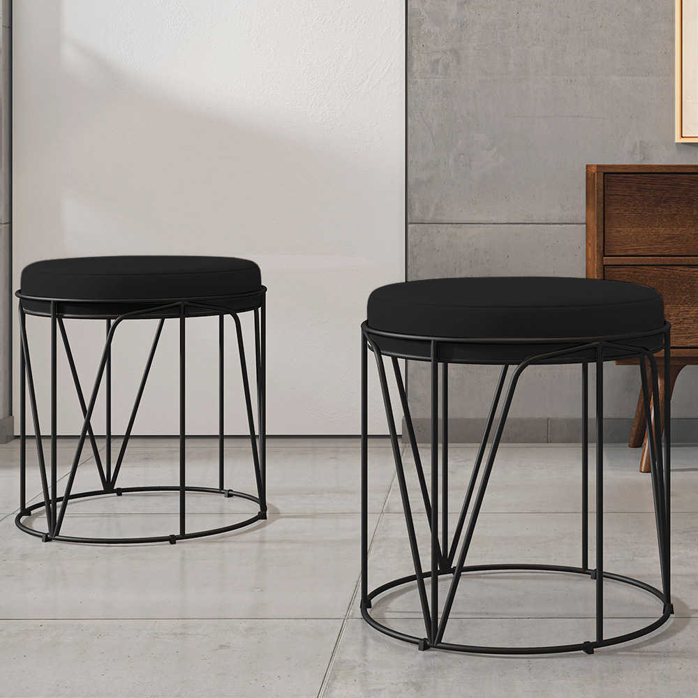 Puff Decorativo Aramado Preto Zaya L02 Corano Preto- Lyam Decor