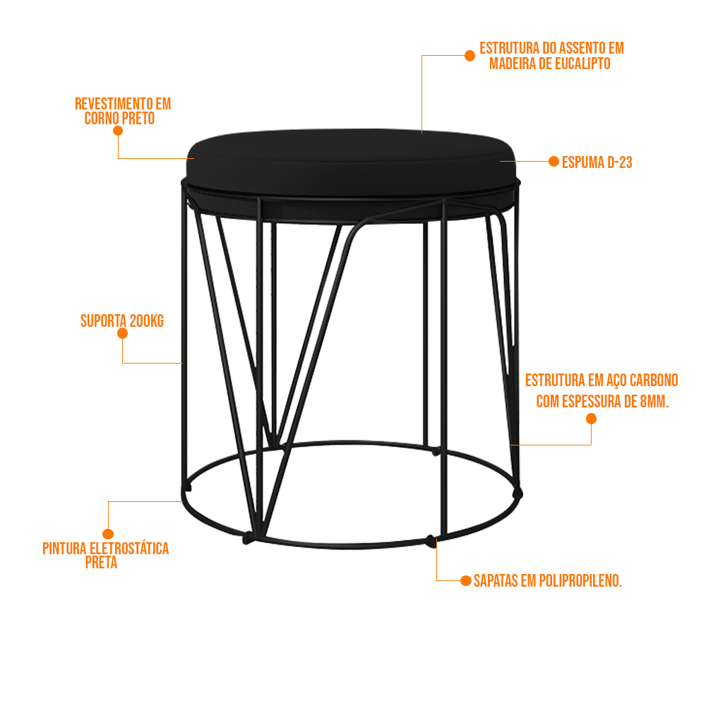 Puff Decorativo Aramado Preto Zaya L02 Corano Preto- Lyam Decor